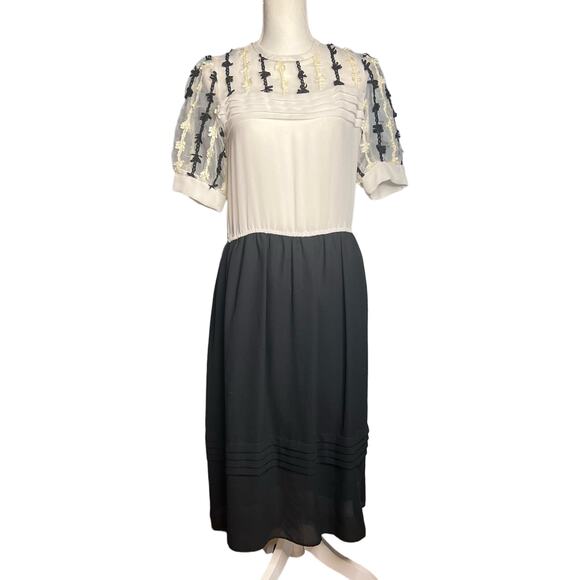 Vintage 80s Midi Dress Clement Laird for Cache Embroidered Pleated Sz Medium 7/8 - Picture 2 of 14